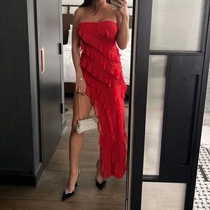 Oh Polly strapless red ruffle dress Size 2